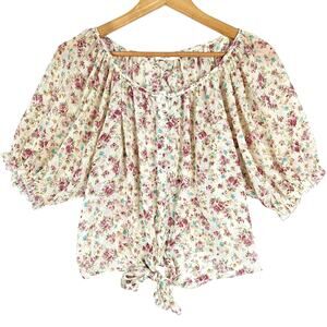 Womens Top Medium Boho Chic Spring Floral Cottagecore Fairy Sheer Coquette Crop‎